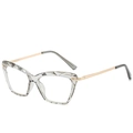 Transparente graue Cat-Eye-Brillenfassung mit geometrischen Facetten und Metallbügeln - Transparent Grau Rahmen Blaulichtfilter