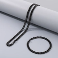 Ensemble collier et bracelet gourmette en acier inoxydable noir mat pour homme et femme - 5.5mm / 20cm / Noir