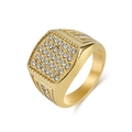 Hip hop style square gold ring for men with micro-paved white zircons and side hollow design - Size 8 / Gold