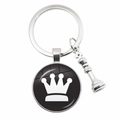 Silberner Schach Schlüsselanhänger mit Kronenglasanhänger und 3D Schachfigur für Geschenke - Nr.5-Kronensymbol
