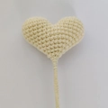 Single beige handmade crochet heart flower bouquet on a stem for gift decoration - Light Yellow