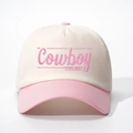 Klassische zweifarbige Baseballkappe aus Baumwolle in Rosa und Cremeweiß mit Cowboy-Stickerei - Verstellbar / Beige und Rosa