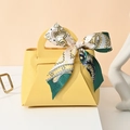 Yellow leather wedding favor bag with green vintage ribbon and elegant handbag design - Light Yellow
