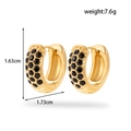 Gold-plated C-shaped earrings set with black micro-paved cubic zirconia stones - Black Rhinestone Gold Hoop Earring (ER-1327)