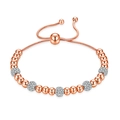 Elegante pulsera de titanio oro rosa con bolas de cristal y cadena de serpiente ajustable - Oro rosa