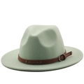 Classic mint green wool fedora hat with dark brown leather belt buckle detail - Mint Green