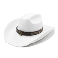 Classic white felt cowboy hat with a brown leather band and metallic floral buckle - M (56-59cm) / White