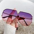 Fashion oversized rimless sunglasses with purple gradient lenses and gold V hardware - Gold Frame Purple Pink Lens