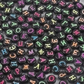 4x7mm acrylic beads with colored Cyrillic letters on black round flat surfaces for DIY - Black & Neon Russian Letters