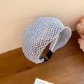 Close-up of light blue braided headband featuring intricate hollow woven mesh design - Light Blue