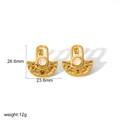 Detail view of gold fan-shaped stainless steel earrings with hammer texture and gems - Opal Iridescent Style (TE6855-WP)