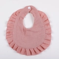 Breathable pink cotton baby bib with elegant ruffle edges and secure snap button closure - Dusty Pink