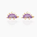 Cute dinosaur stud earrings with purple cubic zirconia stones and gold plating details - No.3 Stegosaurus - Gold Base Purple Zirconia