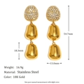 Detailed view of 18K gold-plated stainless steel earrings with product size dimensions - Peanut Pendant Zirconia Stud Earrings - Gold