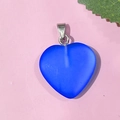 Pendentif cœur bleu mat avec attache argentée pour bijoux faits à la main - 69-Bleu Givré