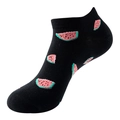 Black low-cut socks featuring pink watermelon patterns with ribbed cuffs for men and women - One Size (36-44) / C42 Black Watermelon