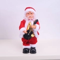 Electric musical Santa Claus figurine with black electric guitar on white background - Guitar Playing Style