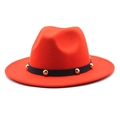 Detail of red wool fedora hat featuring a black band with gold metallic rivets decoration - Size M (56-58cm) / Orange Red