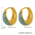 Golden C-shaped stainless steel hoop earrings with inlaid blue turquoise stones - Gold Blue Turquoise - Small