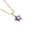 Collana a catena a graffetta dorata con ciondolo a stella in smalto blu e zirconi brillanti - Blu