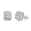 Macro detail of iced out square hip hop earrings with screw-back design and zircon pavé - Matrix Square Silver