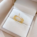 Gold plated open cross ring with zircon pavé crystals in a soft velvet jewelry box - Adjustable Open / Gold Cross Style (J0116)