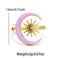 Detailed view of lavender enamel crescent moon and gold star ring with dimensions - Open Ring / Pink Purple