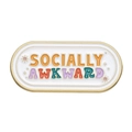 Oval enamel brooch featuring 'Socially Awkward' colorful lettering with gold stars - Oval Text Style (XZ9185)