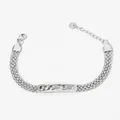S925 silver multi-layer woven chain bracelet with four sliding round cubic zirconias - Silver + White Zirconia (SBP346)