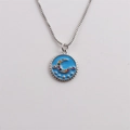 Collier lune et étoile avec pendentif en émail bleu et pierres de zircon colorées - Bleu (Chaîne Argentée)