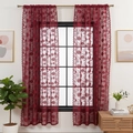 Deep red sheer lace curtain with delicate floral embroidery for windows - 140*260cm / Red