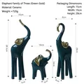 Three-piece ceramic elephant family figurine set in dark green and gold finish - Elephant Family Set - Green Gold