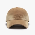 Classic khaki distressed cotton baseball cap with vintage frayed brim in retro style - Camel