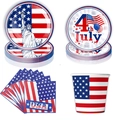 US flag party tableware set with paper plates, cups and napkins for 4th July celebration - 7+9 Inch Plates+Cups+Napkins Set