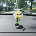 Mini transparent glass car vase with white daisy flowers on dashboard interior - Blue Daisy Vase Only