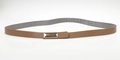 Brown PU leather skinny belt with golden rectangular buckle and grey plaid lining - 56-58cm / Brown Slim Belt with Gold Rectangular Buckle and Plaid Lining (AB63)