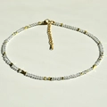 Summer colorful crystal beaded titanium steel necklace with gold-tone faceted metal spacers - Clear