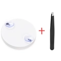 White suction cup round magnifying mirror with black slanted tweezers set combo - 10X Magnifying Mirror (Bagged) + Tweezers / White