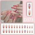 Detailliertes Set aus rosa Verlauf-Sargnägeln mit dekorativen 3D-Herz-Edelsteinen - Rosa Farbverlauf 3D Herz Edelstein Stil (D373)