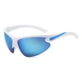 Outdoor sports cycling sunglasses with white frame and blue polarized lens shown at 45 degrees - White Frame Blue Mirrored Lens