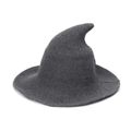 Foldable dark grey knitted witch hat with pointed top and wide brim for women - Dark Gray