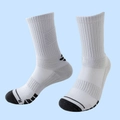 White mid-calf athletic socks with cushioned towel sole and black toe reinforcements - LR06 Grey