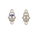 Silver Hamsa Hand charm with blue evil eye and rhinestones for jewelry making - Silver Hamsa Hand Rhinestone Connector (XH40717) / 10 Pieces Pack