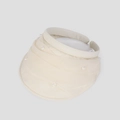 Detailed view of elegant beaded sun visor with layered mesh fabric and white pearls - One Size / Creamy White
