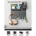 Black modular pegboard organizer set with storage bins, shelves and hooks for wall storage - Square Board Set 1 / Black