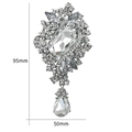 Luxury silver brooch with emerald-cut crystal and clear rhinestones, 95x50mm size - XD7665-Silver Large Emerald Cut