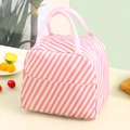 Roze en wit gestreepte geïsoleerde lunchtas met ritssluiting en dubbele handgrepen - Roze Gestreept