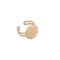 Adjustable golden stainless steel ring featuring a round geometric quilted pattern face - Gold Quilted Pattern Style (7#)