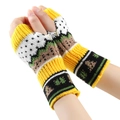 Guanti senza dita in maglia con motivi montani colorati e polsini a coste per l'inverno - Taglia unica / Giallo zenzero
