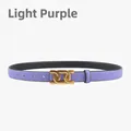 Ceinture en cuir litchi violet clair pour femme avec boucle double anneau doré - 105cm / Mauve Clair